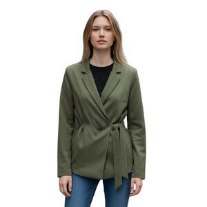 Spanx Women's Lined Midnight Olive Crepe Wrap Blazer Size Small NWT